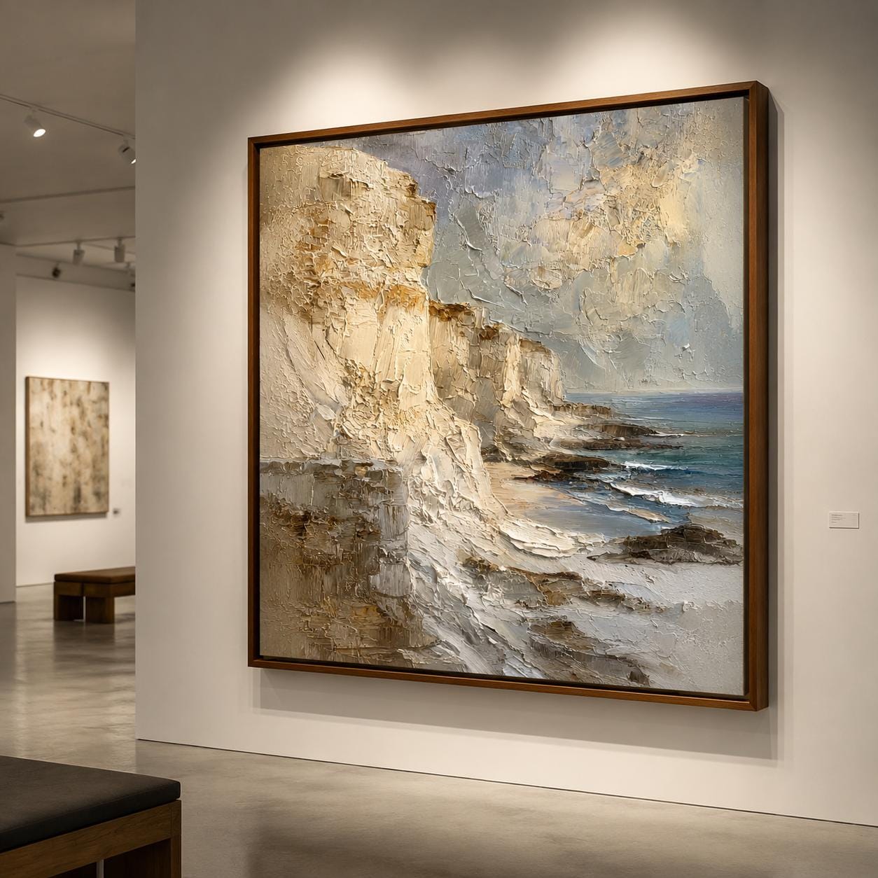 Coastal Cliff Wall Art, Textured Ocean Landscape Painting, Neutral Seascape Canvas, Beach Cliffs Impasto Artwork, Luxury Coastal Wall Decor