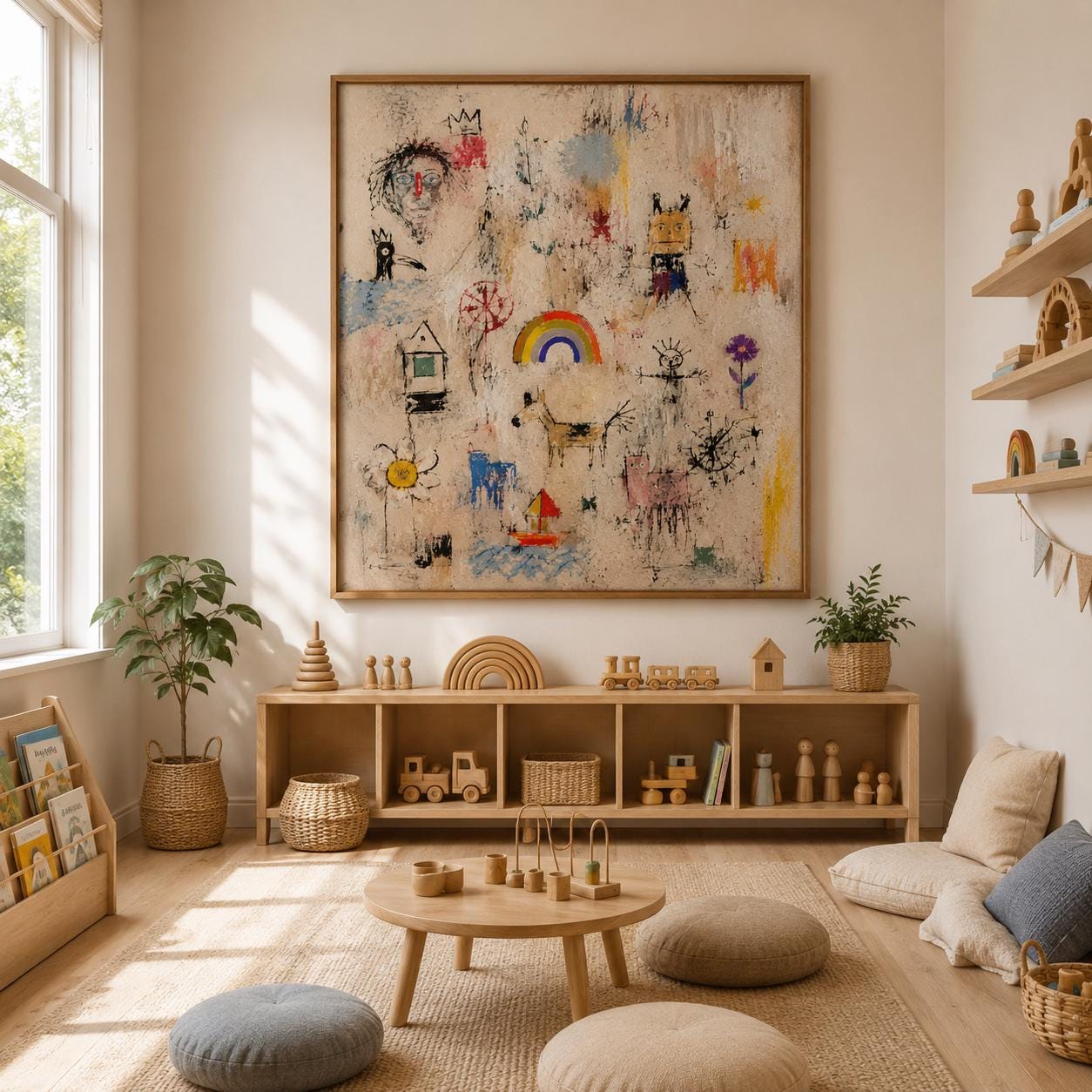 Handmade Whimsical Abstract Canvas Art, Colorful Nursery Playroom Decor