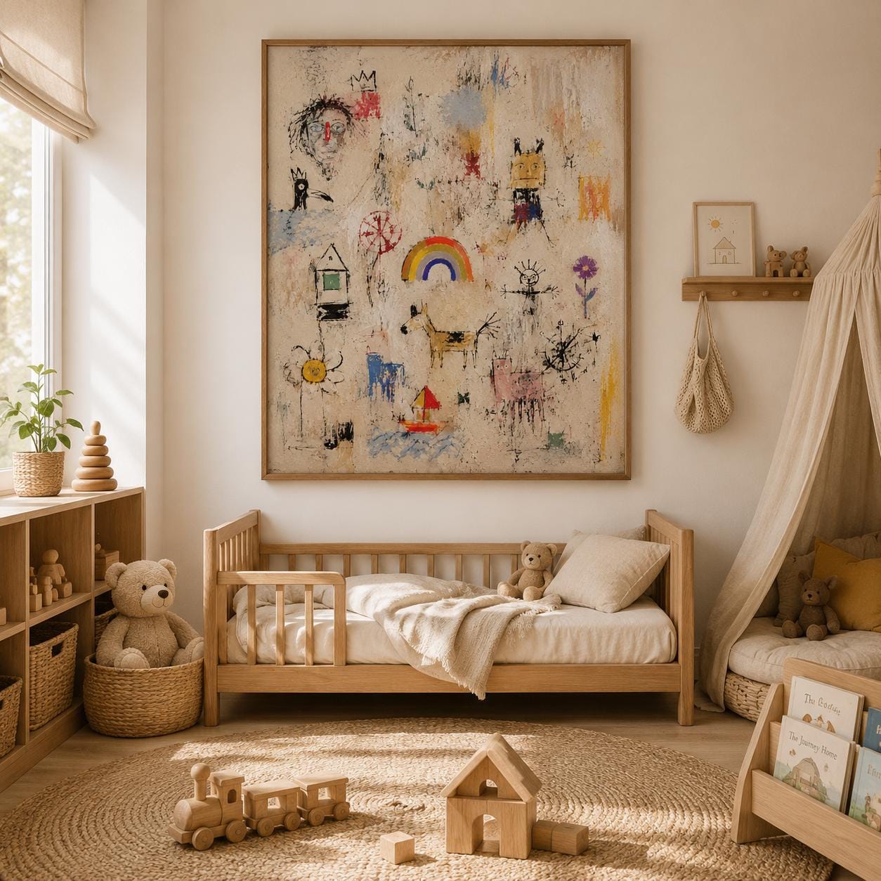 Handmade Whimsical Abstract Canvas Art, Colorful Nursery Playroom Decor
