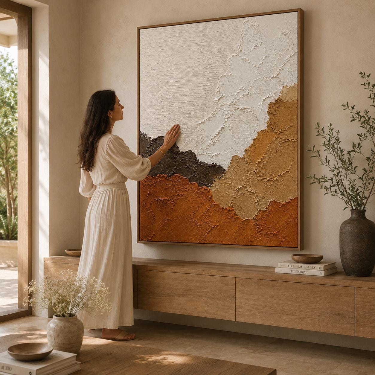 Textured Abstract Landscape Painting, Earth Tone Canvas Art, Modern Neutral Wall Decor, Handmade Impasto Artwork