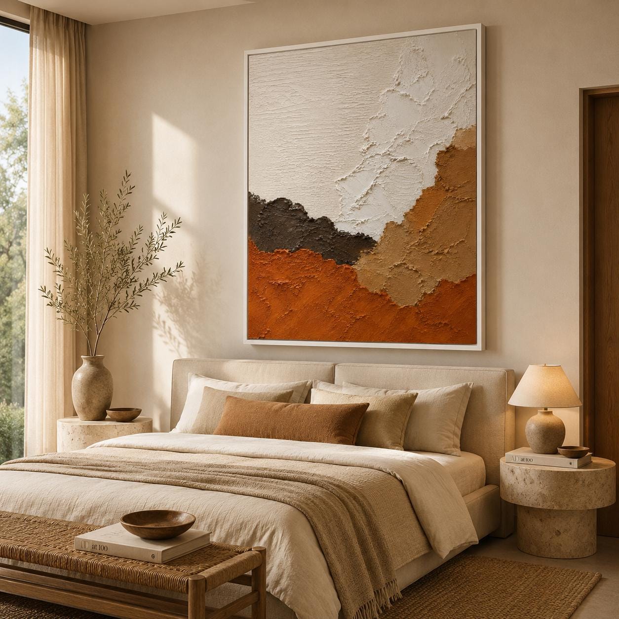 Textured Abstract Landscape Painting, Earth Tone Canvas Art, Modern Neutral Wall Decor, Handmade Impasto Artwork