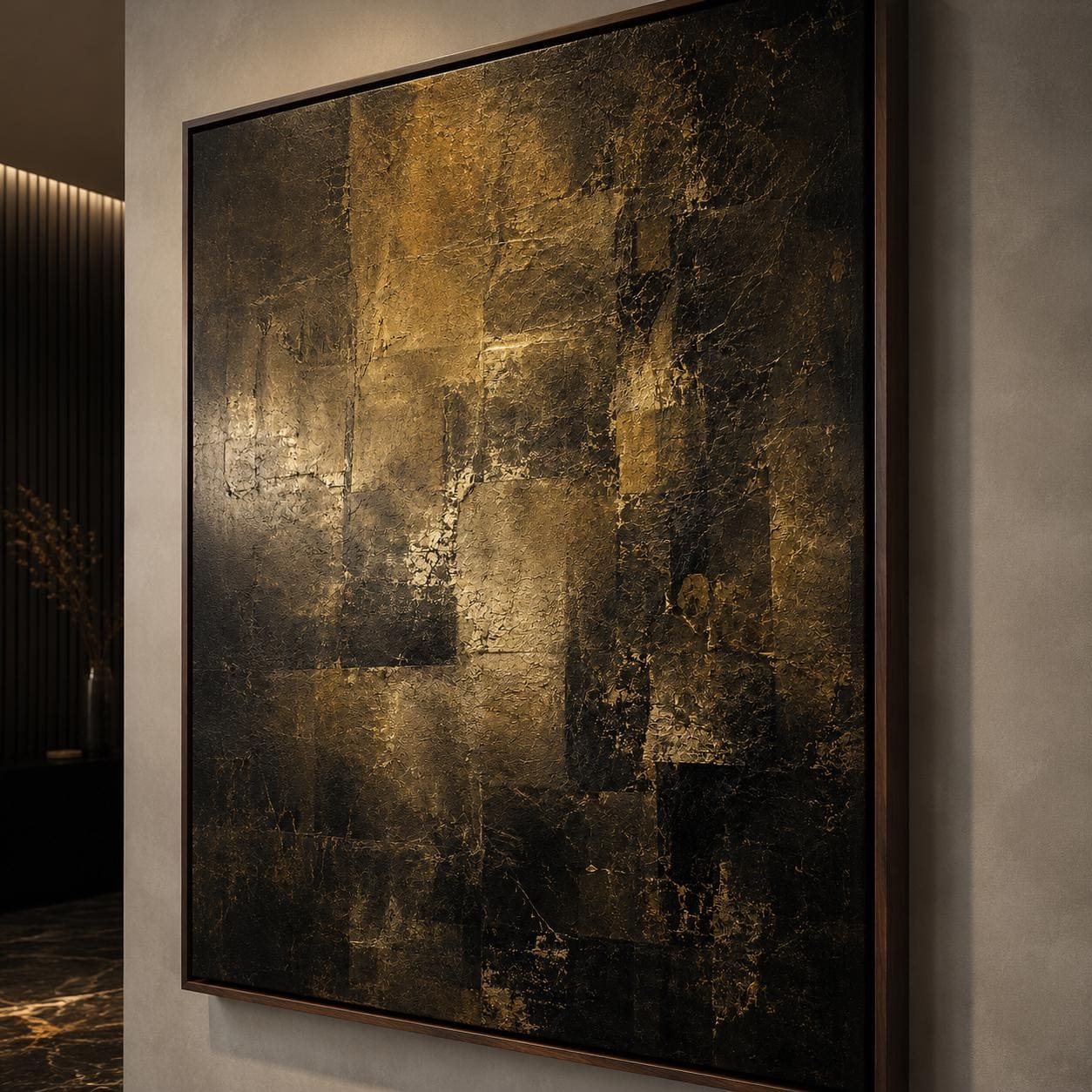 Luxury Black Gold Abstract Painting, Dark Metallic Wall Art, Textured Impasto Canvas, Modern Gold Abstract Artwork, Elegant Statement Decor