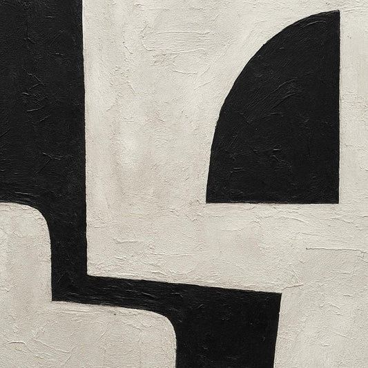 Handmade Textured Geometric Canvas Art, Black White Abstract Painting, Modern Living Room Decor