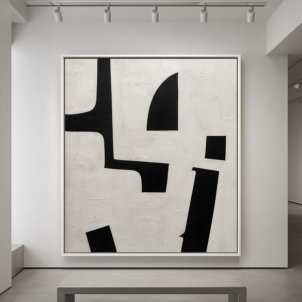 Handmade Textured Geometric Canvas Art, Black White Abstract Painting, Modern Living Room Decor