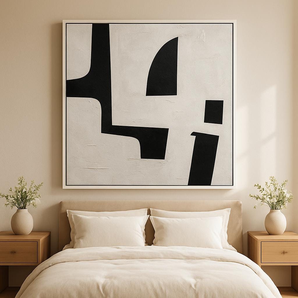 Handmade Textured Geometric Canvas Art, Black White Abstract Painting, Modern Living Room Decor