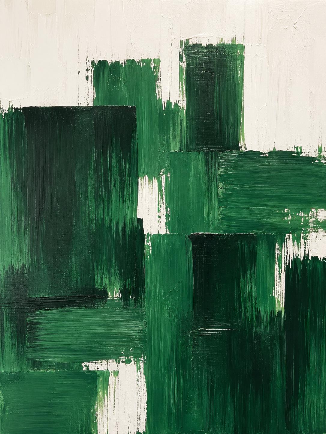 Textured Forest Green Geometric Abstract Canvas Art, Minimalist Living Room Painting