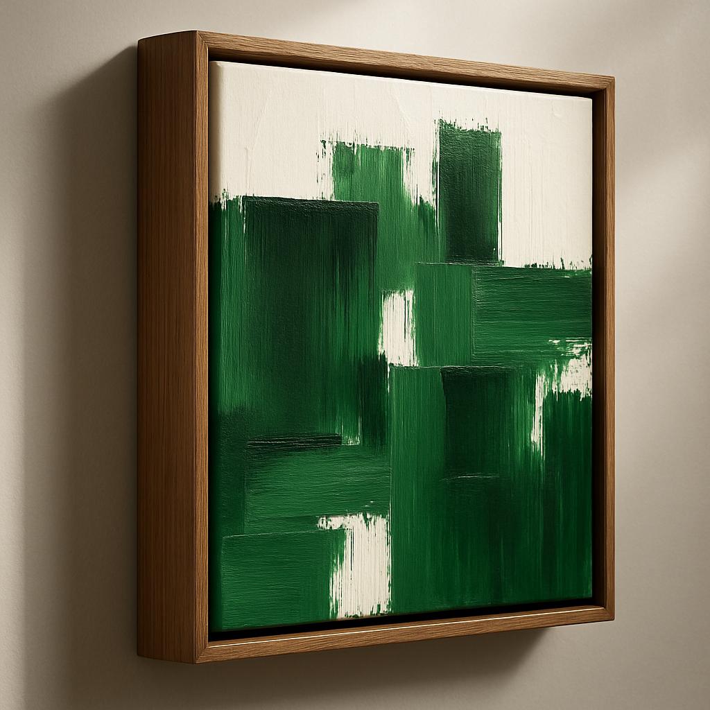 Textured Forest Green Geometric Abstract Canvas Art, Minimalist Living Room Painting
