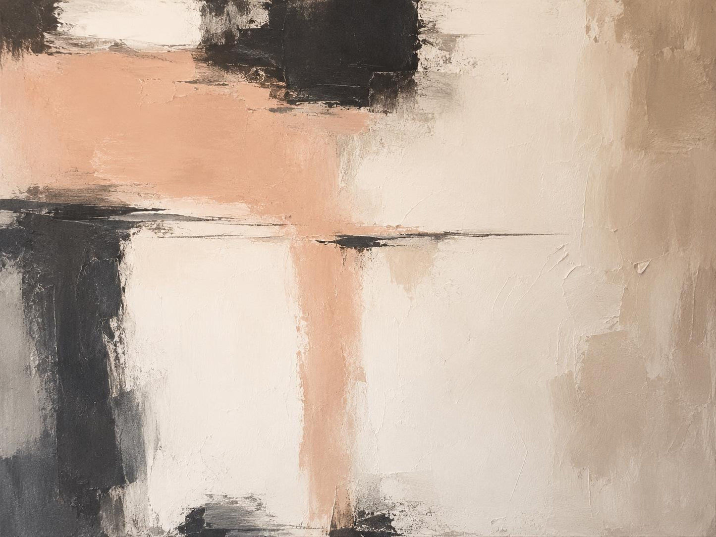 Handmade Textured Geometric Abstract Canvas, Peach Neutral Living Room Artwork