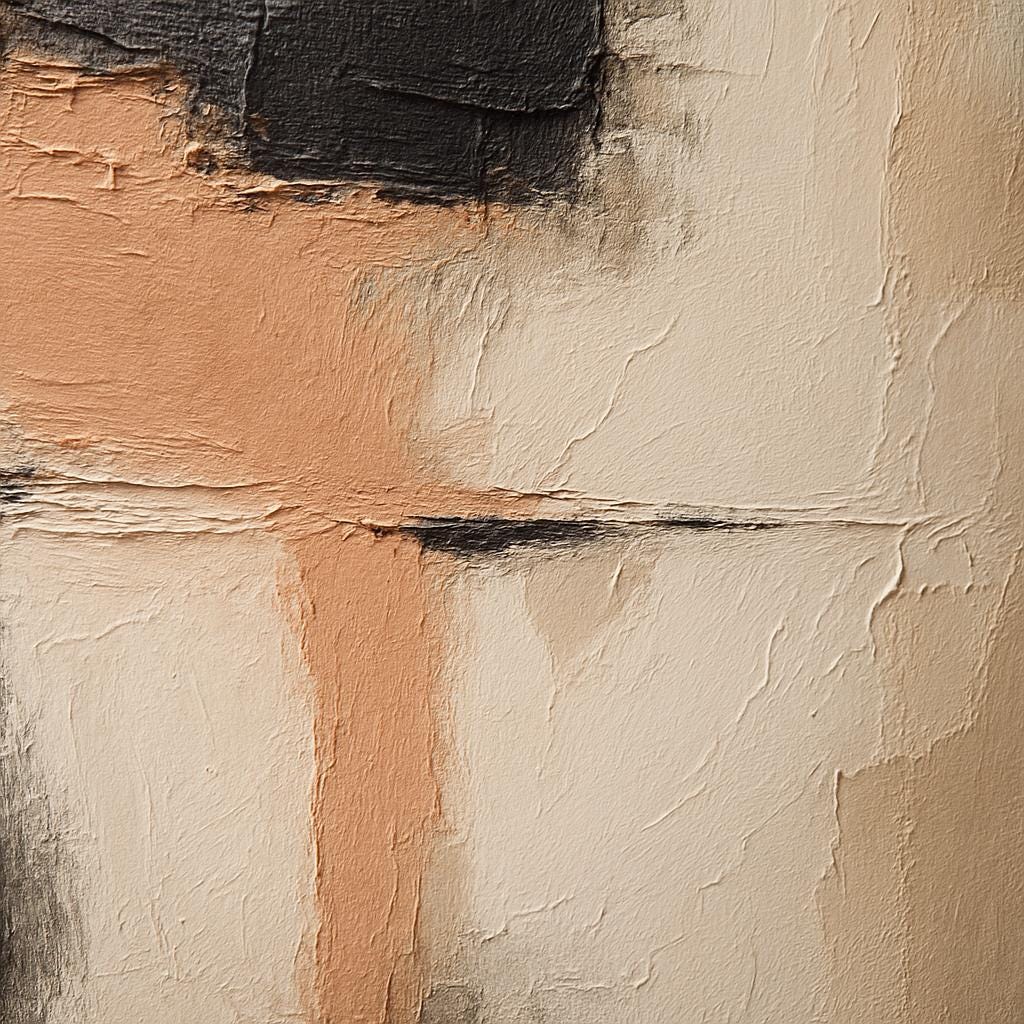 Handmade Textured Geometric Abstract Canvas, Peach Neutral Living Room Artwork