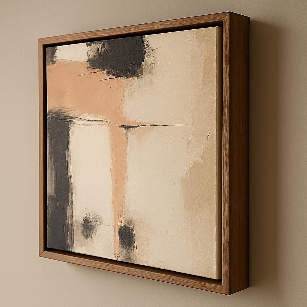 Handmade Textured Geometric Abstract Canvas, Peach Neutral Living Room Artwork