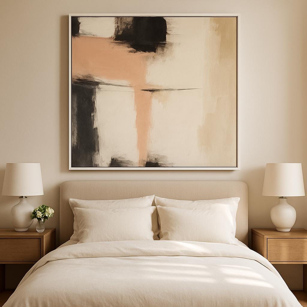 Handmade Textured Geometric Abstract Canvas, Peach Neutral Living Room Artwork