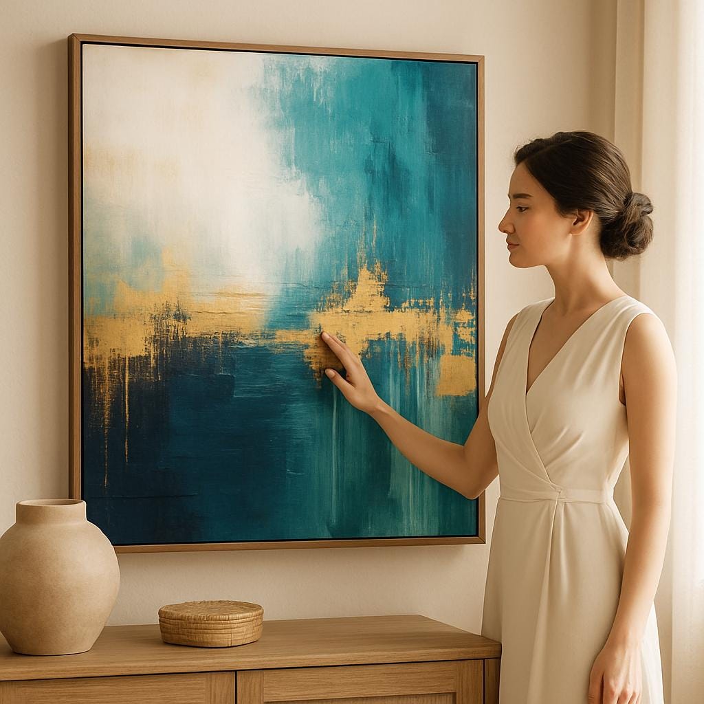 Luxurious Abstract Painting, Teal and Gold Texture Wall Art, Contemporary Canvas, Living Room Artwork, Minimalist Decor