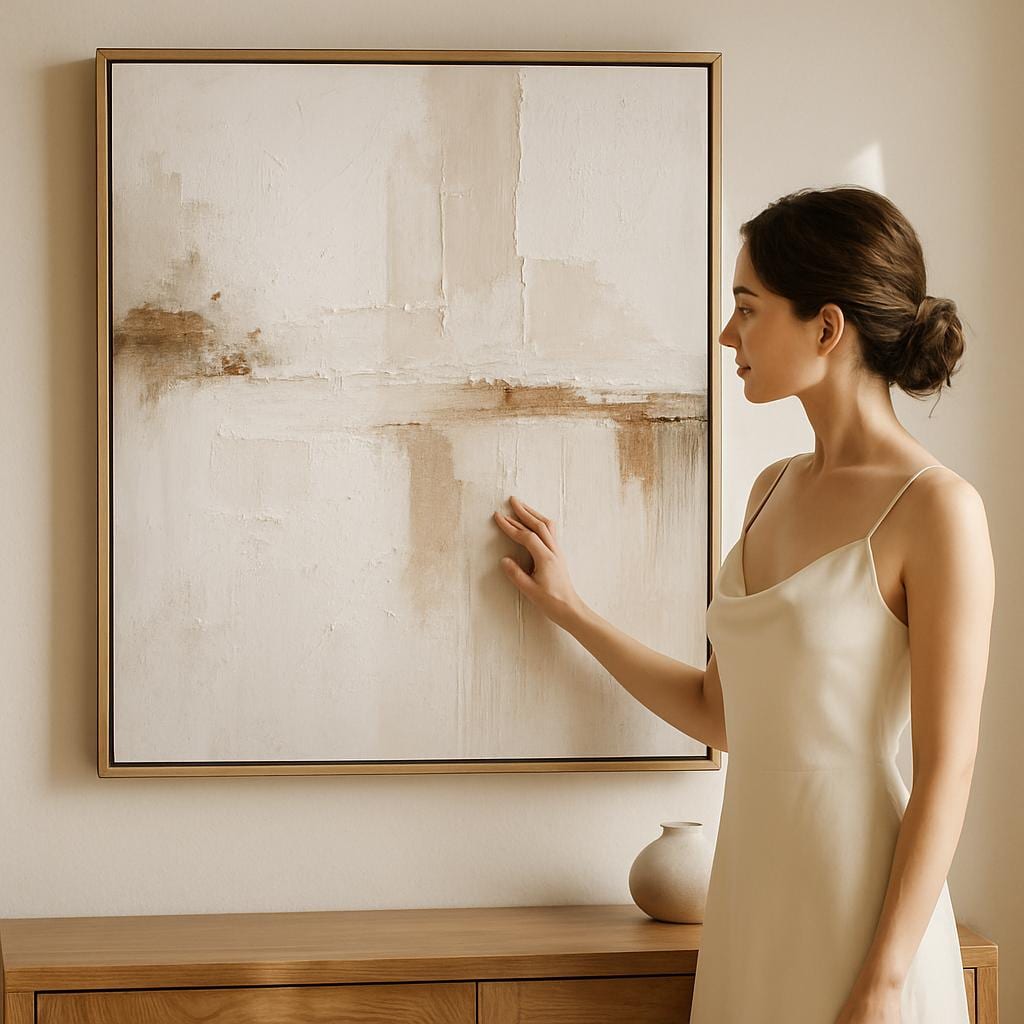 Handmade Textured Abstract Painting, Earthy Beige Living Room Wall Art