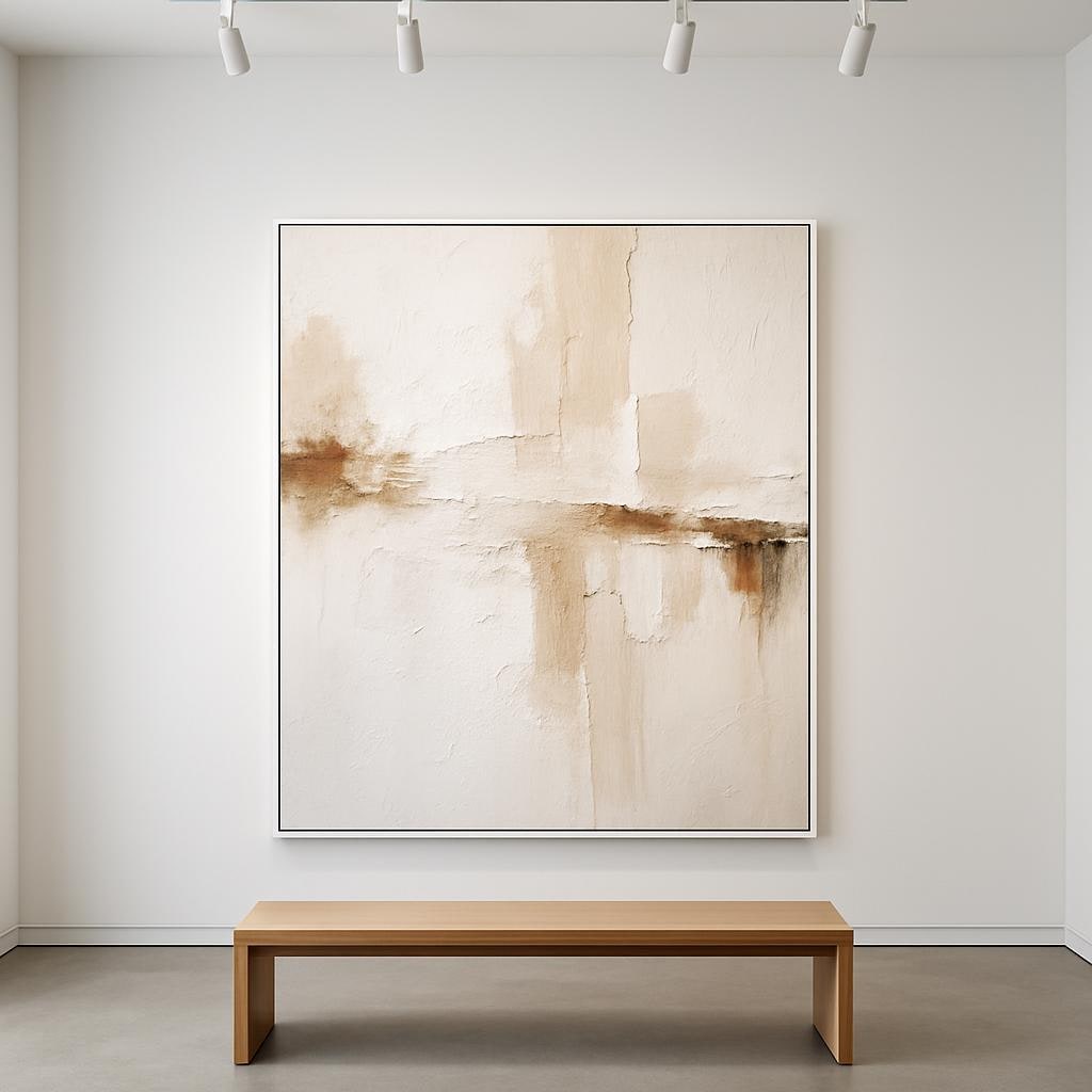 Handmade Textured Abstract Painting, Earthy Beige Living Room Wall Art