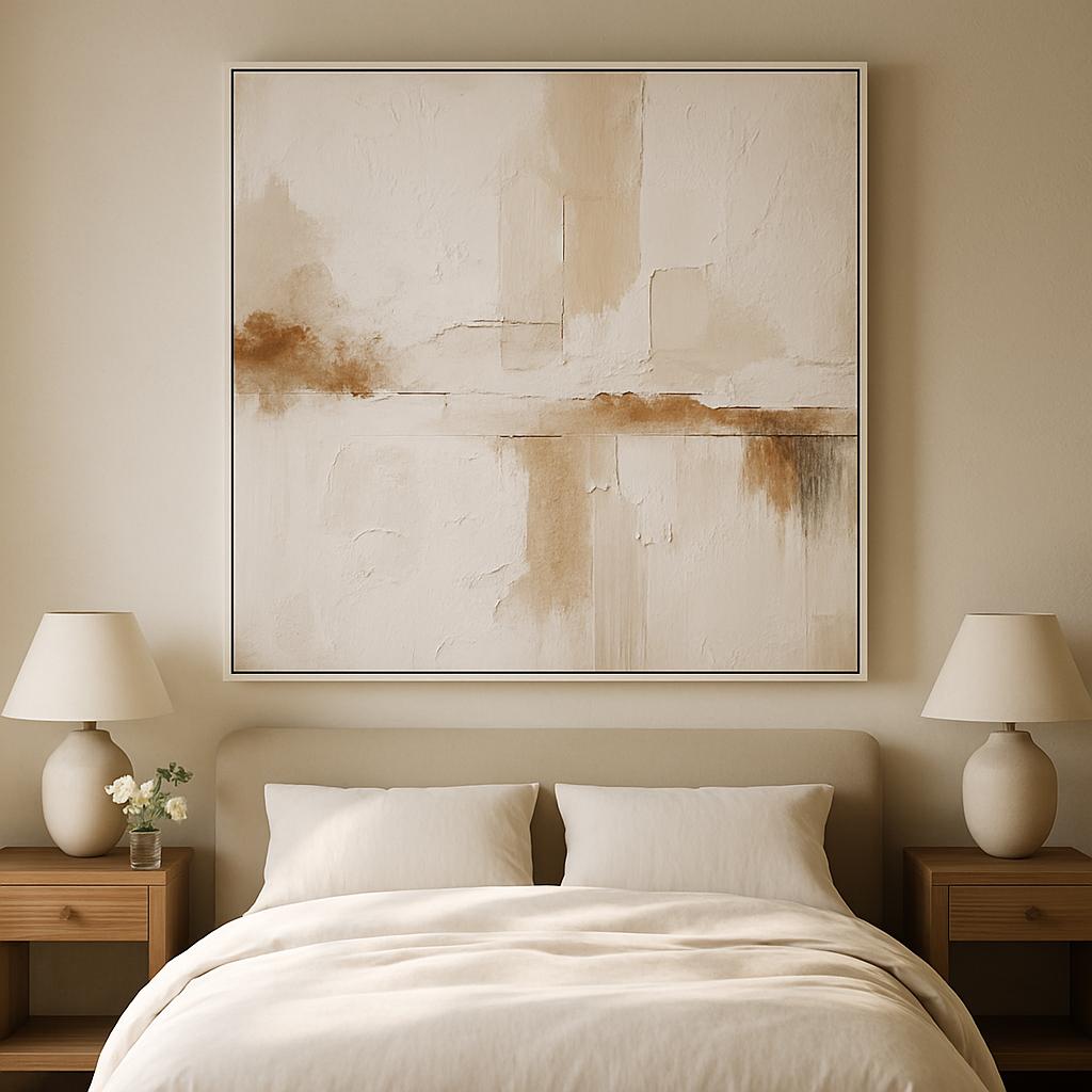 Handmade Textured Abstract Painting, Earthy Beige Living Room Wall Art