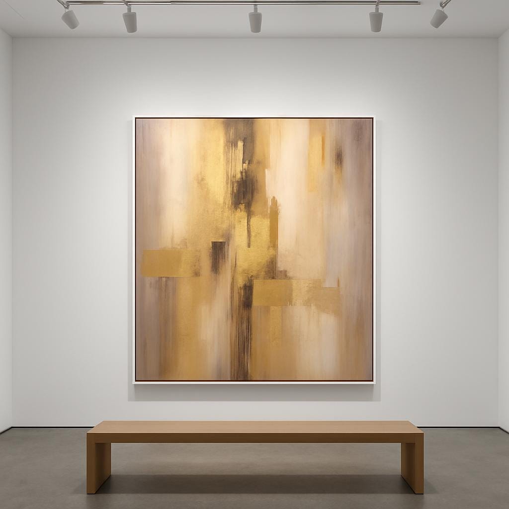 Handmade Gold Textured Abstract Painting, Geometric Living Room Artwork