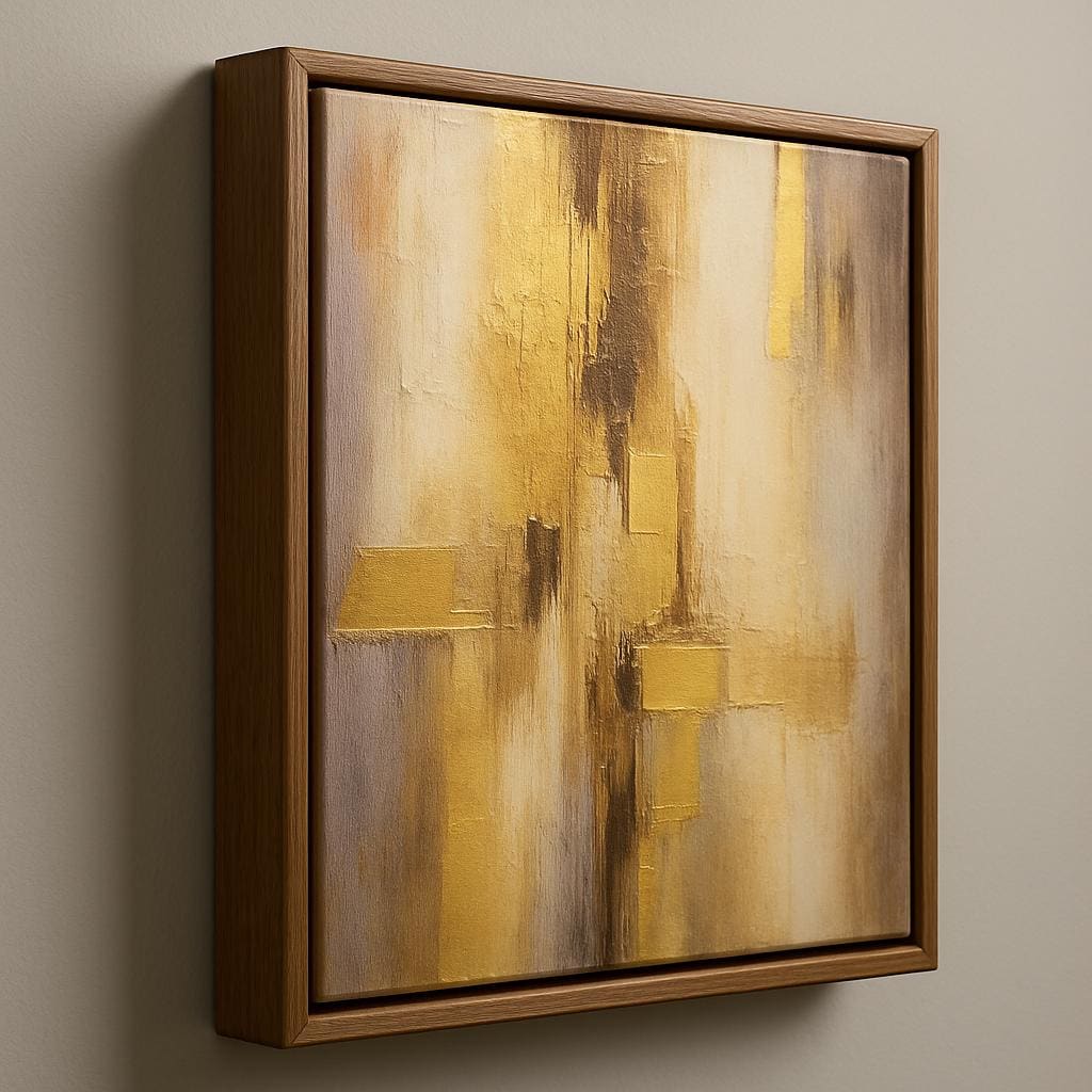 Handmade Gold Textured Abstract Painting, Geometric Living Room Artwork