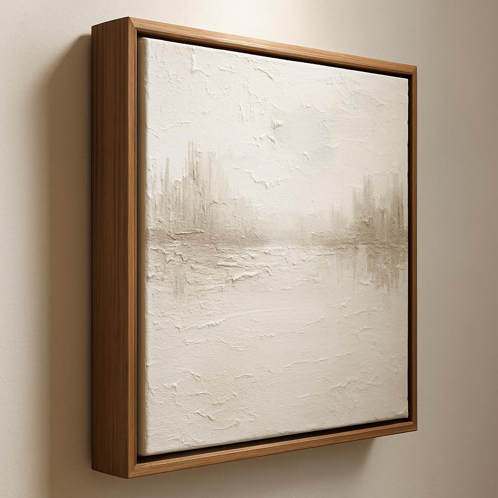Handmade Textured Cityscape Painting, Warm Beige Abstract Canvas Art