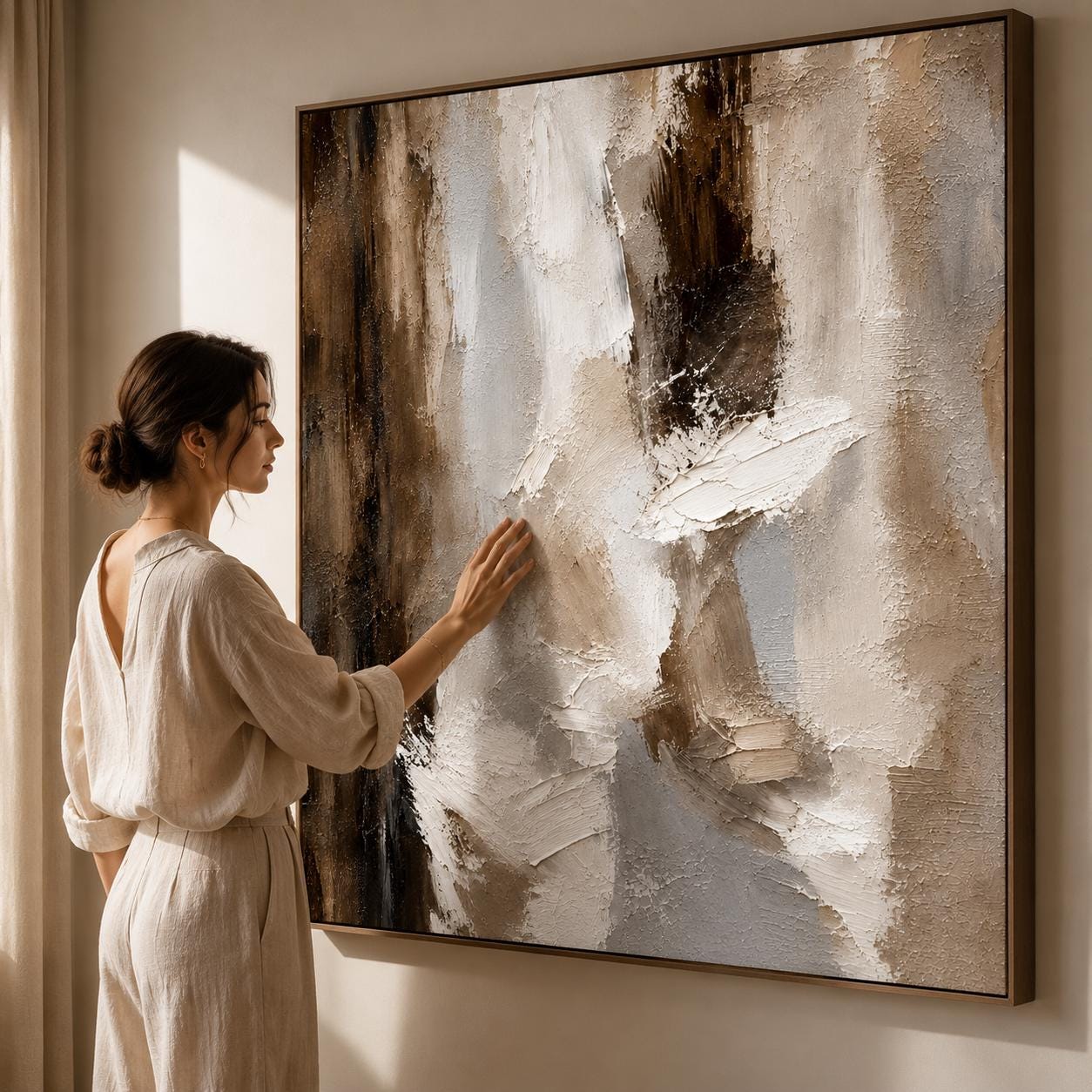 Textured Abstract Painting, Monochrome Canvas Wall Art, Impasto Neutral Decor