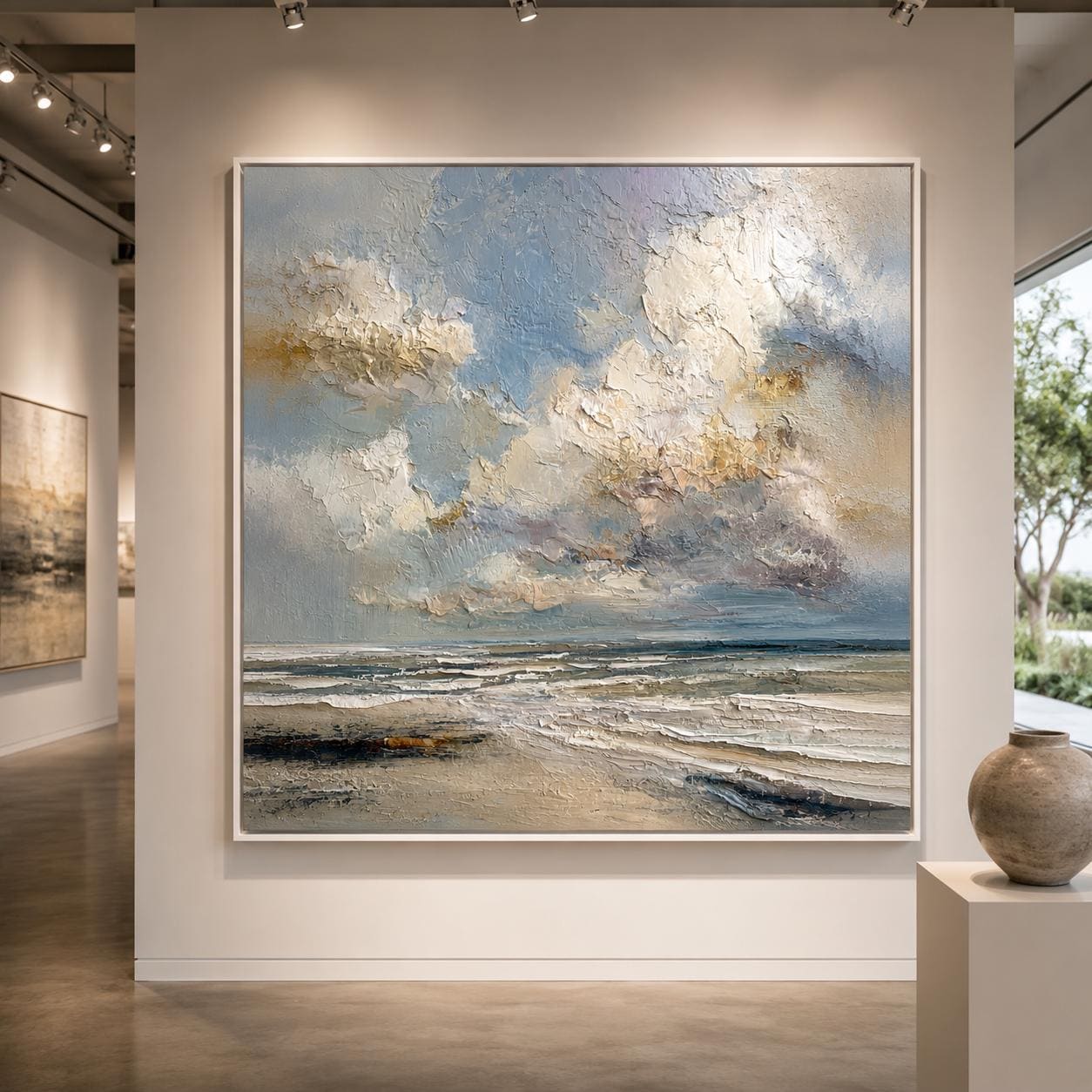 Ocean Horizon Wall Art, Textured Seascape Painting, Coastal Impasto Canvas, Blue Neutral Beach Artwork, Modern Ocean Landscape Decor