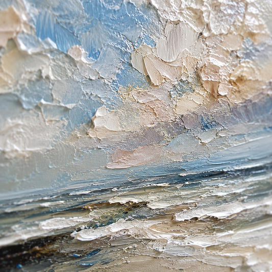 Ocean Horizon Wall Art, Textured Seascape Painting, Coastal Impasto Canvas, Blue Neutral Beach Artwork, Modern Ocean Landscape Decor