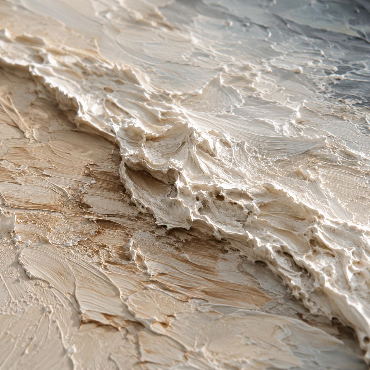 Textured Beach Wave Wall Art, Coastal Ocean Painting, Sandy Shore Impasto Canvas, Neutral Seascape Artwork, Luxury Beach Decor