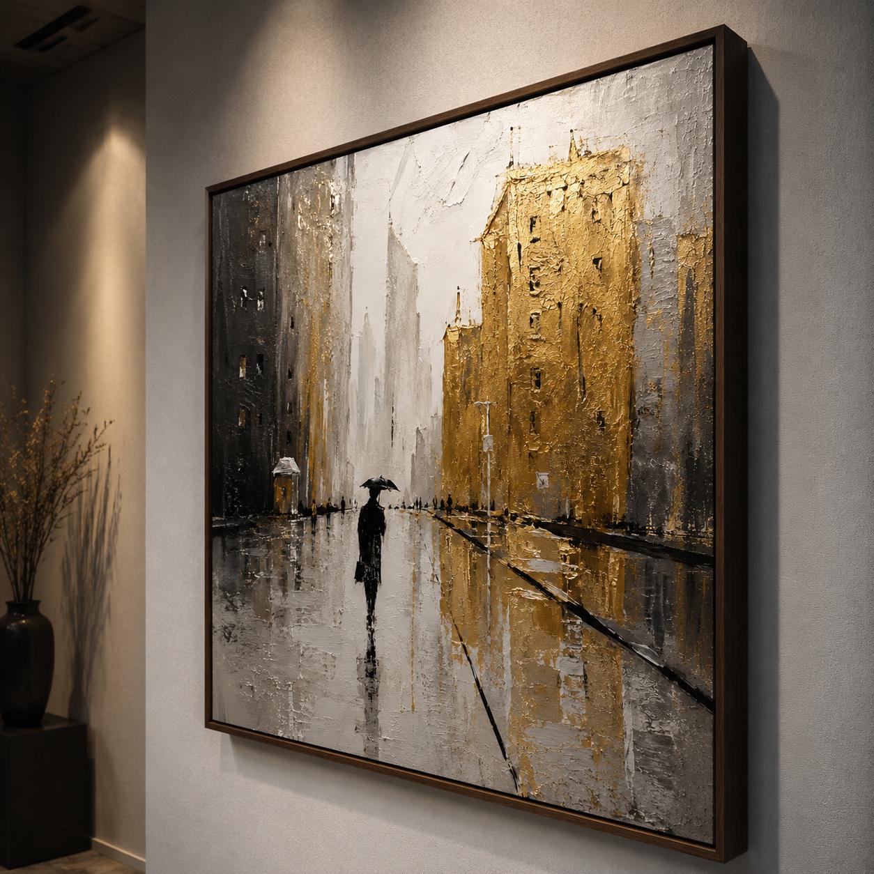 Gold Cityscape Wall Art, Textured Urban Painting, Luxury Skyline Canvas, Modern Abstract City Painting, Black Gold Contemporary Decor