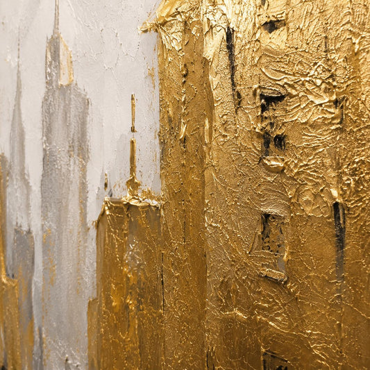 Gold Cityscape Wall Art, Textured Urban Painting, Luxury Skyline Canvas, Modern Abstract City Painting, Black Gold Contemporary Decor