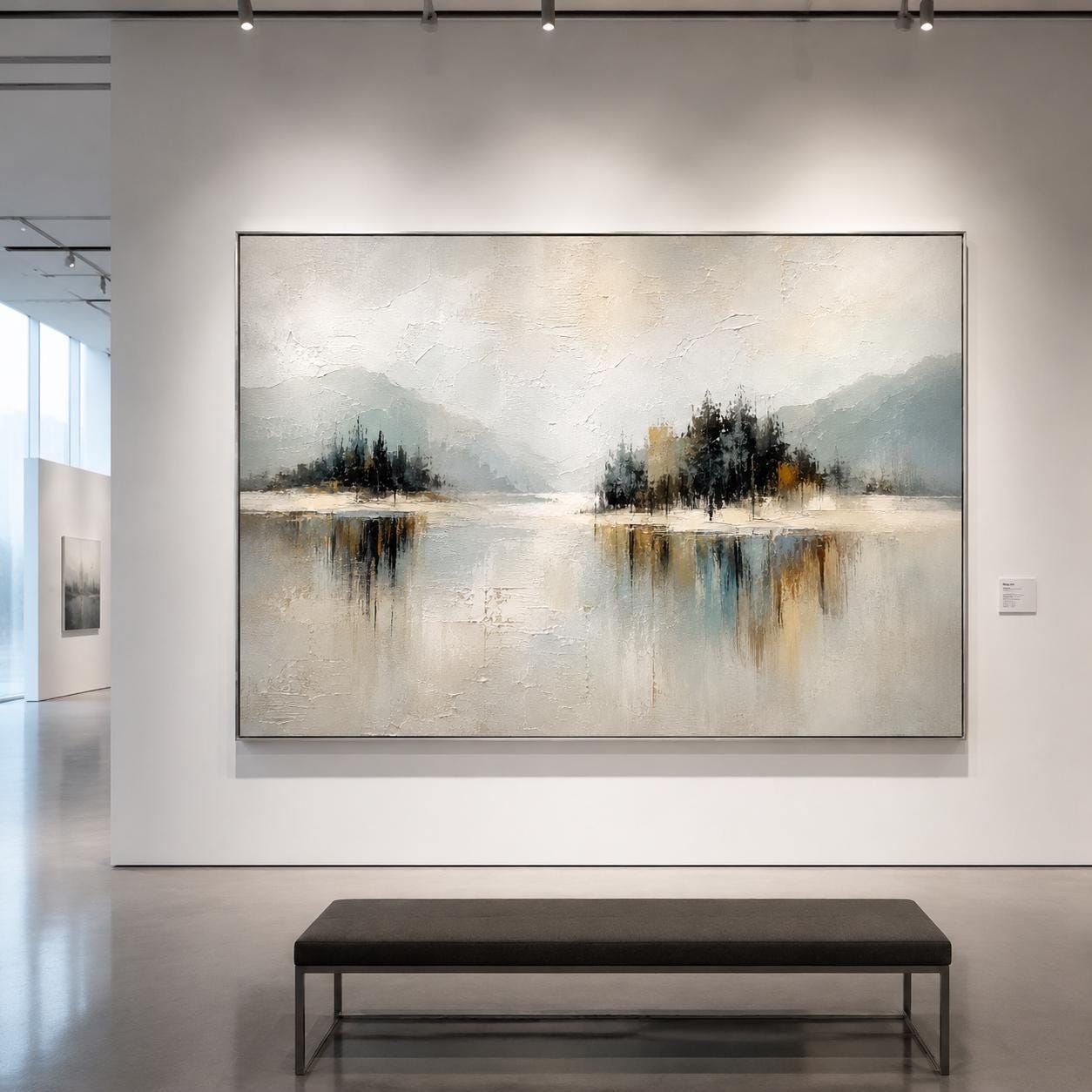 Abstract Landscape Wall Art, Textured Mountain Painting, Minimalist Nature Canvas, Neutral Modern Artwork, Contemporary Lake View Decor