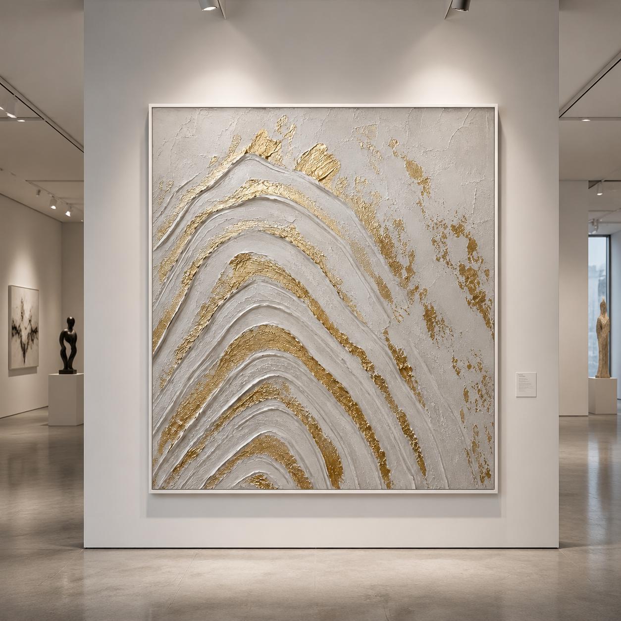 White Gold Abstract Texture Art, Luxury Gold Leaf Wall Art, Modern Minimalist Canvas Painting, Neutral Impasto Artwork