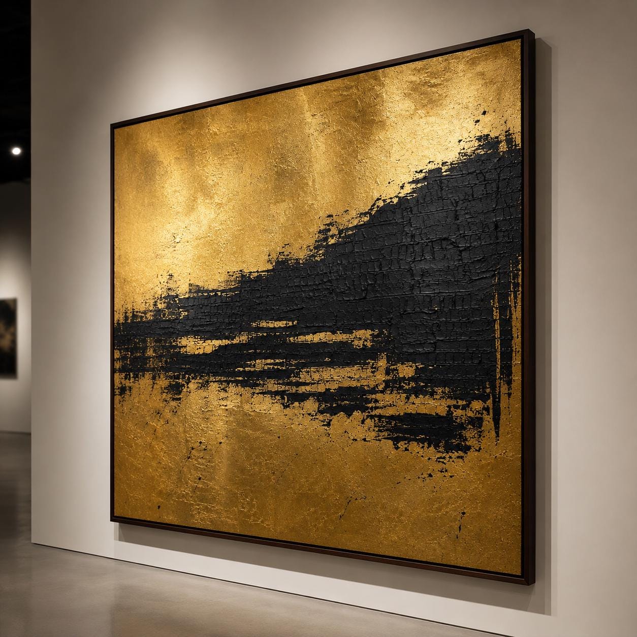 Black Gold Textured Abstract Painting, Luxury Gold Leaf Wall Art