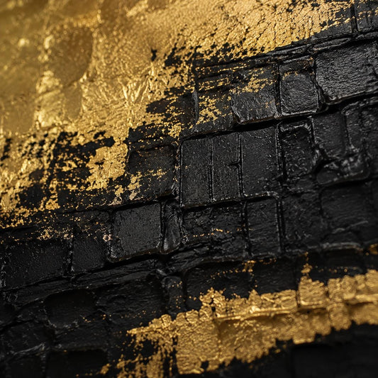 Black Gold Textured Abstract Painting, Luxury Gold Leaf Wall Art