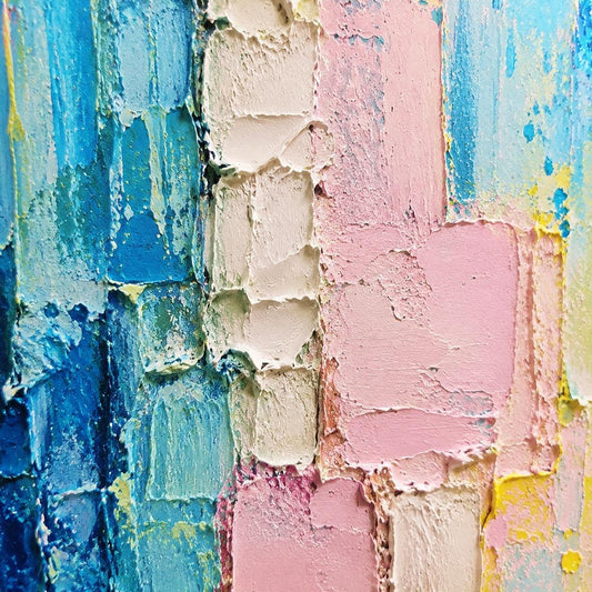 Handmade Textured Abstract Canvas Painting, Pastel Blue Pink Wall Art