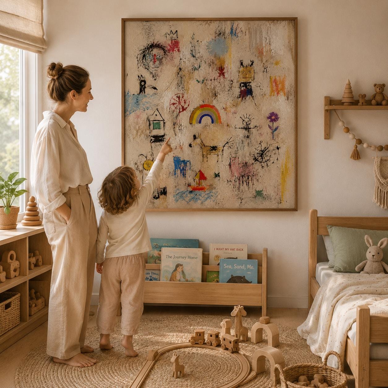 Handmade Whimsical Abstract Canvas Art, Colorful Nursery Playroom Decor