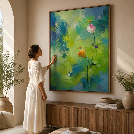 Abstract Floral Painting, Modern Flower Canvas Art, Colorful Textured Wall Decor, Handmade Botanical Artwork, Contemporary Impasto Painting