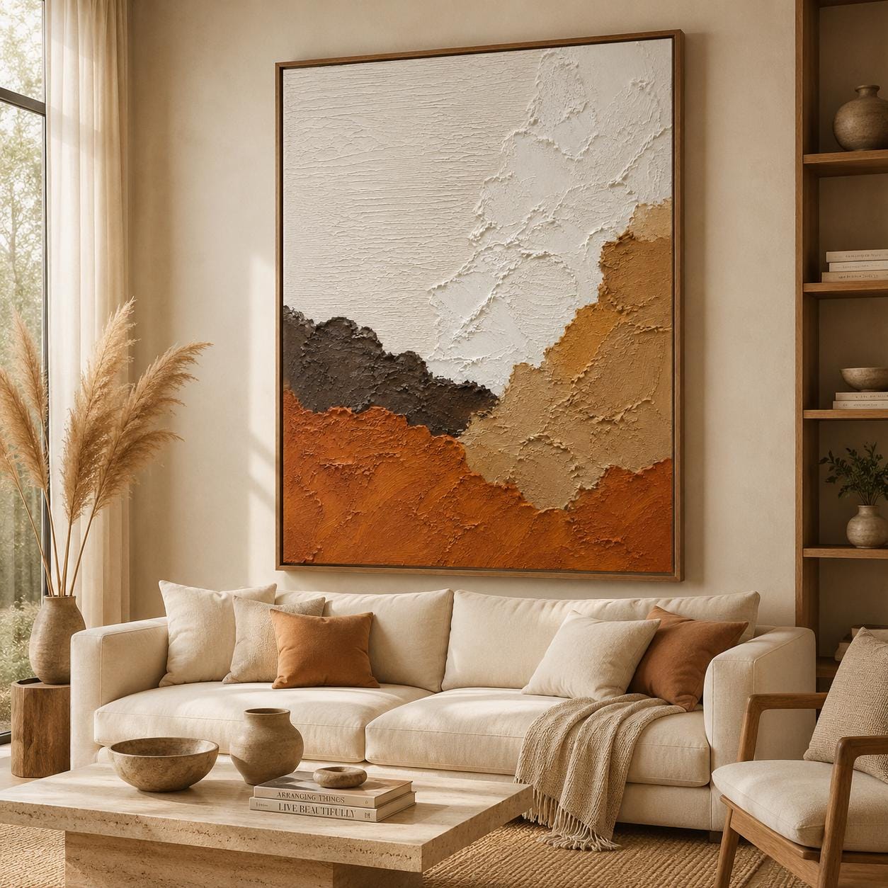 Textured Abstract Landscape Painting, Earth Tone Canvas Art, Modern Neutral Wall Decor, Handmade Impasto Artwork