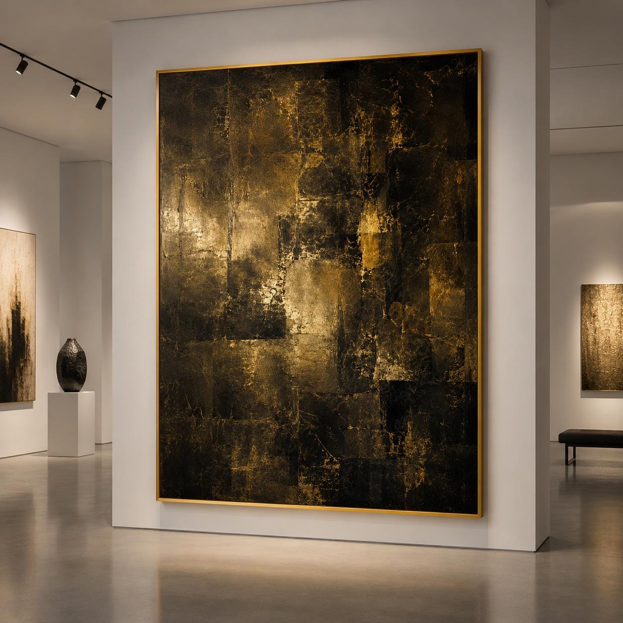 Luxury Black Gold Abstract Painting, Dark Metallic Wall Art, Textured Impasto Canvas, Modern Gold Abstract Artwork, Elegant Statement Decor