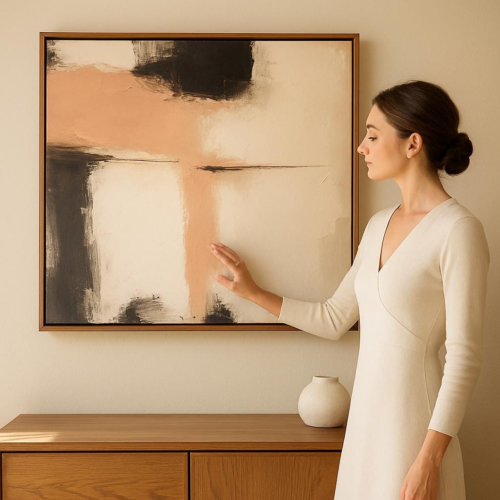 Handmade Textured Geometric Abstract Canvas, Peach Neutral Living Room Artwork