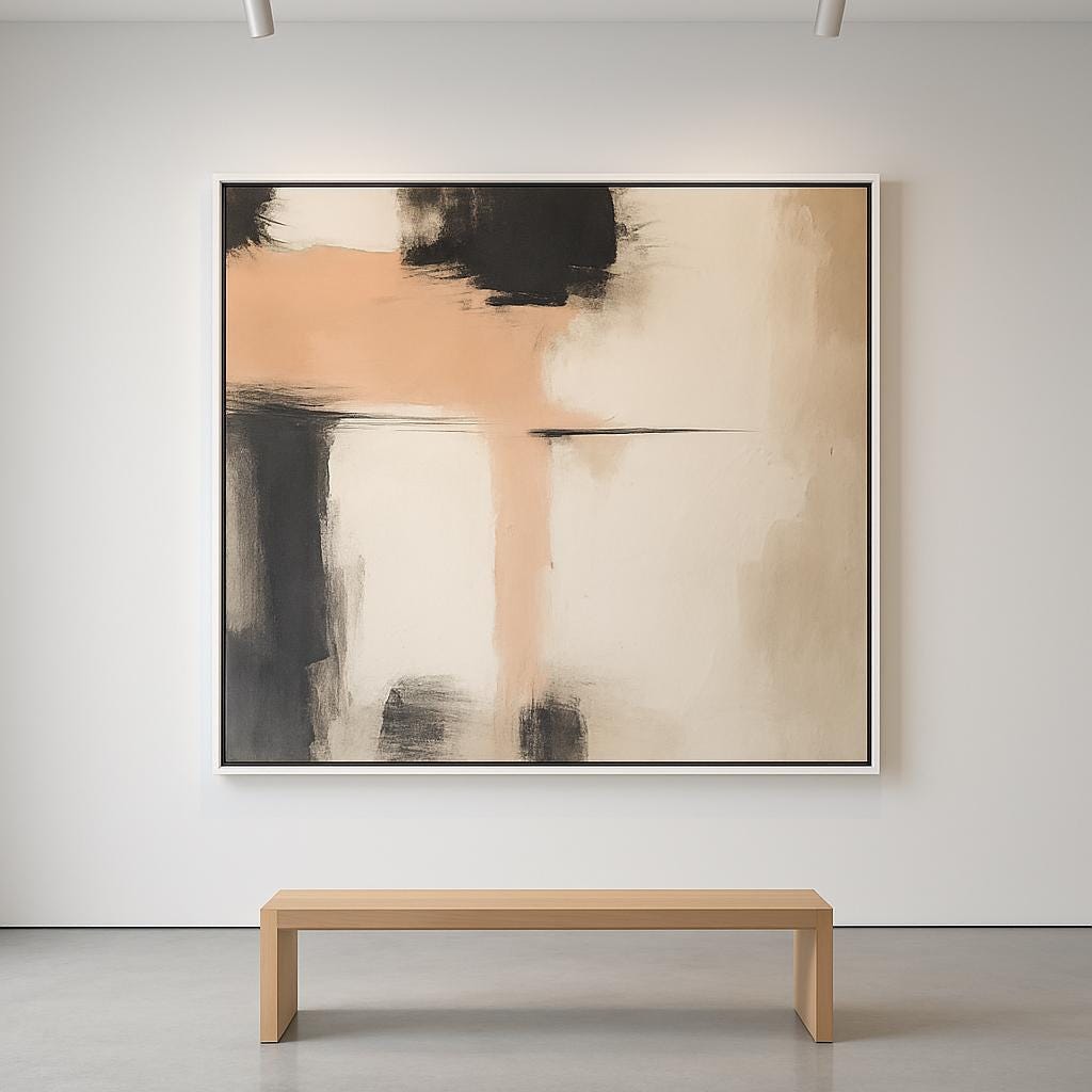 Handmade Textured Geometric Abstract Canvas, Peach Neutral Living Room Artwork