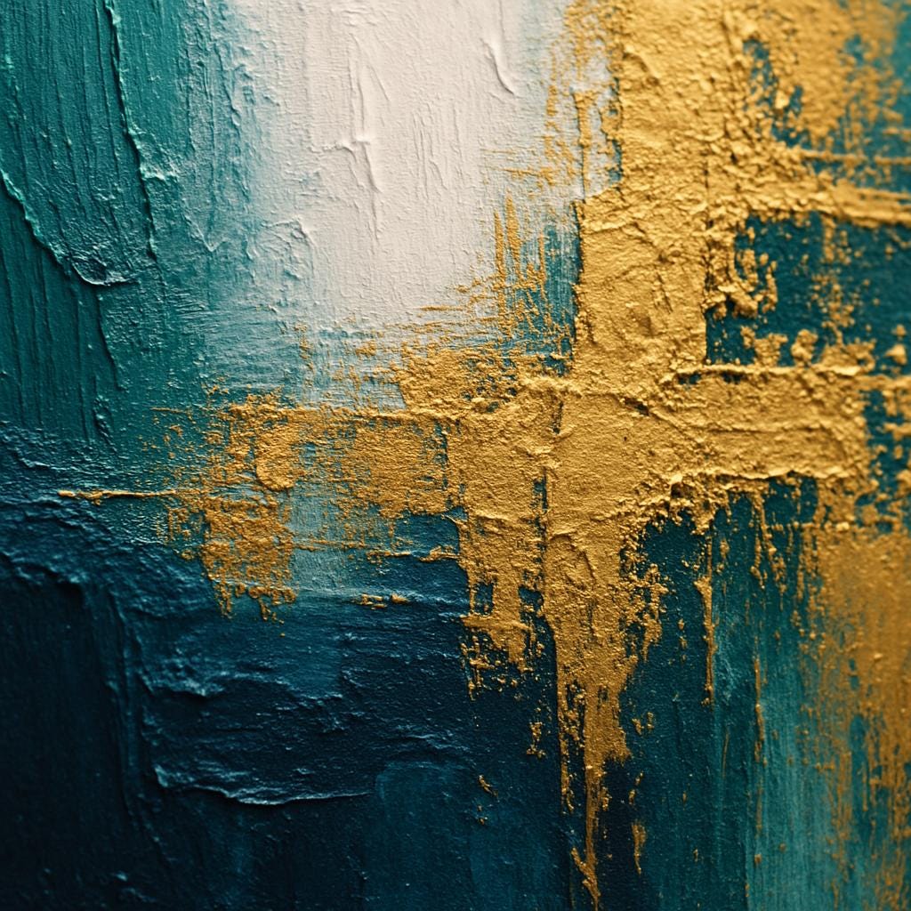 Luxurious Abstract Painting, Teal and Gold Texture Wall Art, Contemporary Canvas, Living Room Artwork, Minimalist Decor
