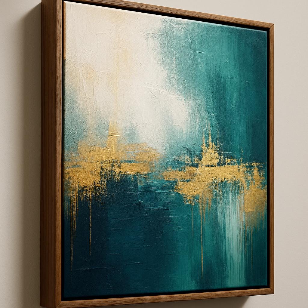 Luxurious Abstract Painting, Teal and Gold Texture Wall Art, Contemporary Canvas, Living Room Artwork, Minimalist Decor
