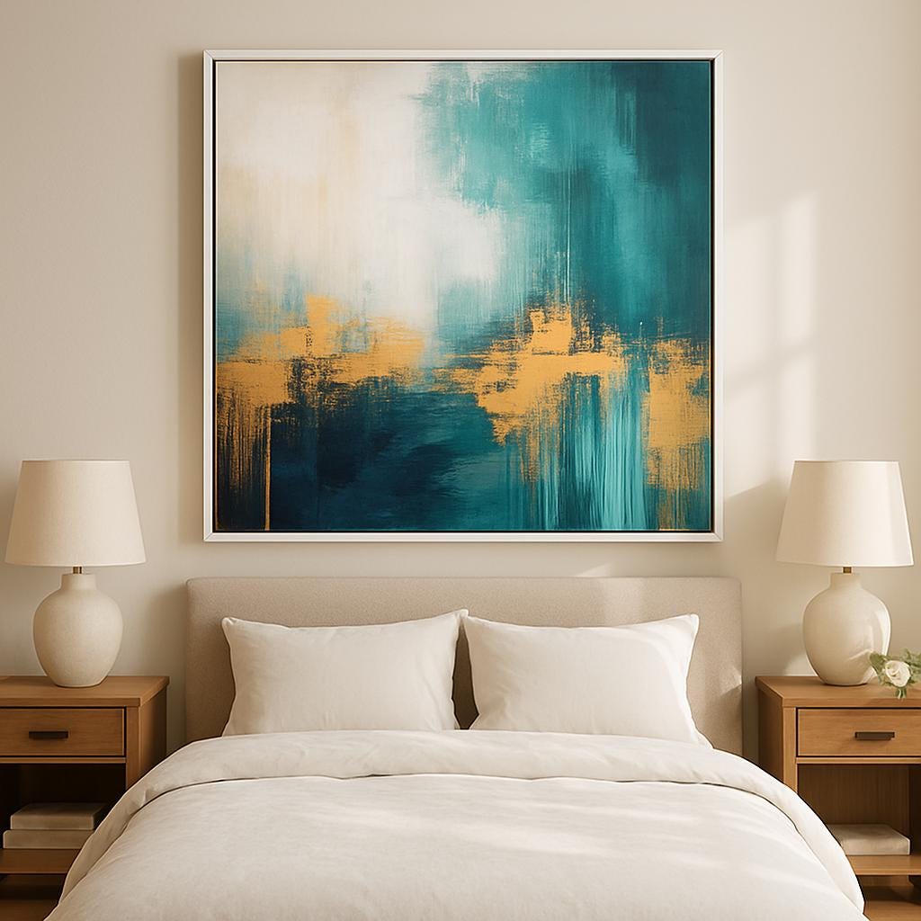 Luxurious Abstract Painting, Teal and Gold Texture Wall Art, Contemporary Canvas, Living Room Artwork, Minimalist Decor