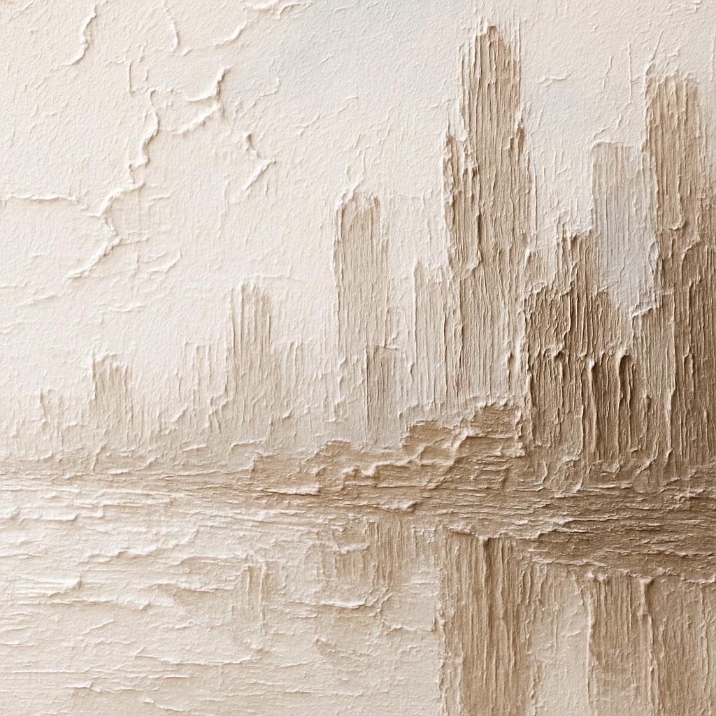 Handmade Textured Cityscape Painting, Warm Beige Abstract Canvas Art