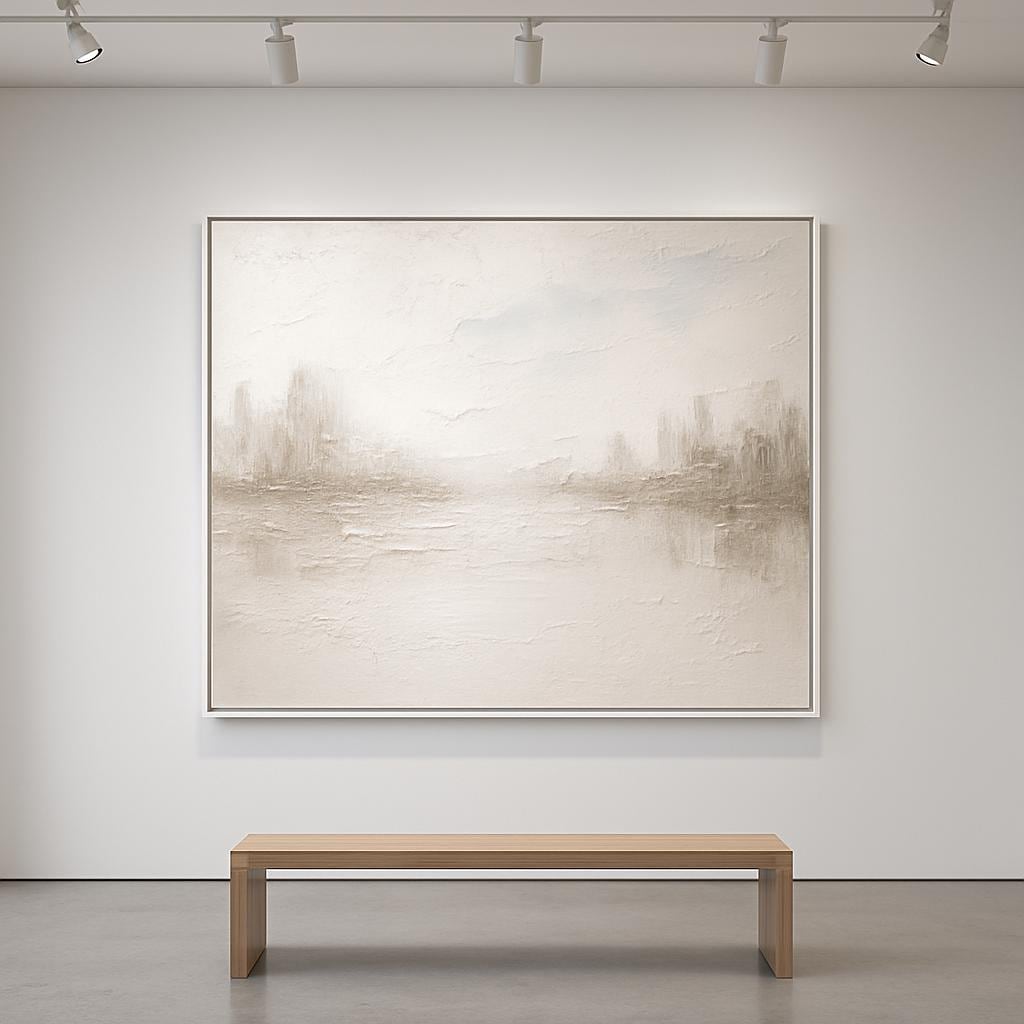 Handmade Textured Cityscape Painting, Warm Beige Abstract Canvas Art