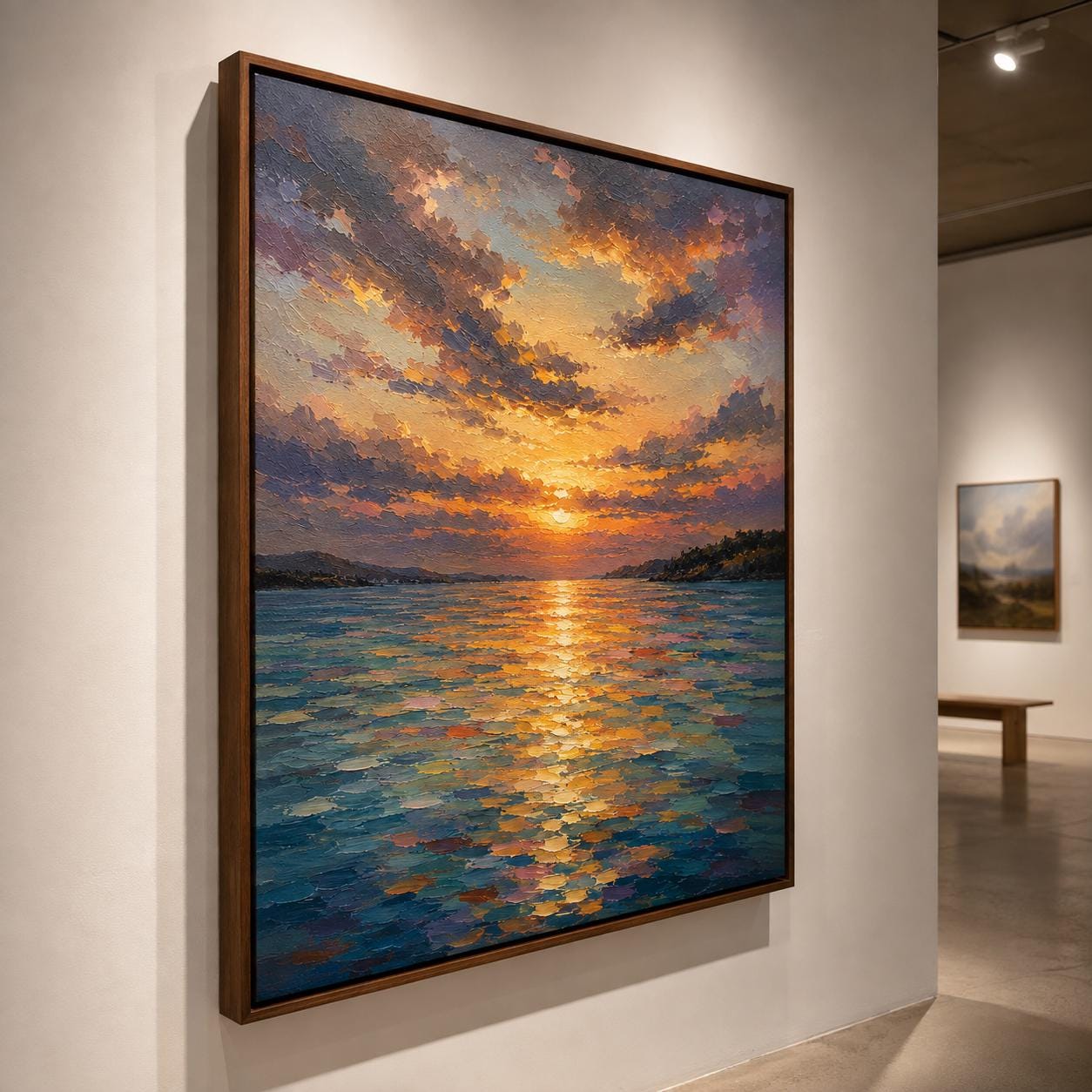 Impressionist Sunset Sea Canvas Art, Textured Orange Coastal Wall Decor
