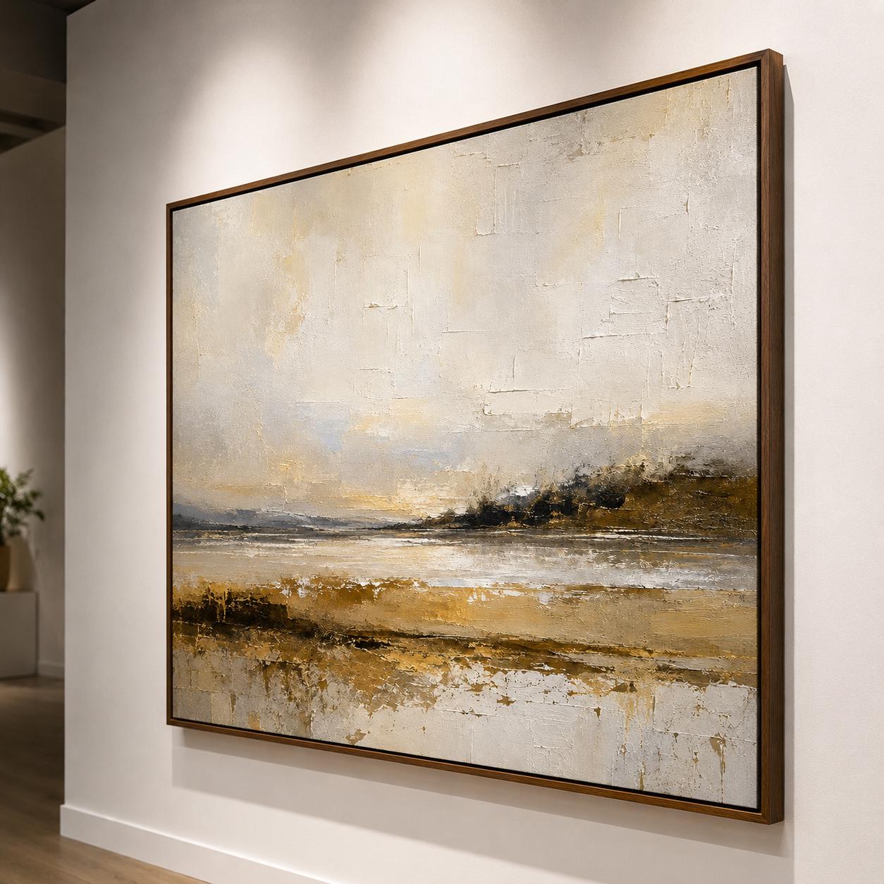 Textured Abstract Landscape Painting, Earthy Beige Impasto Canvas Art