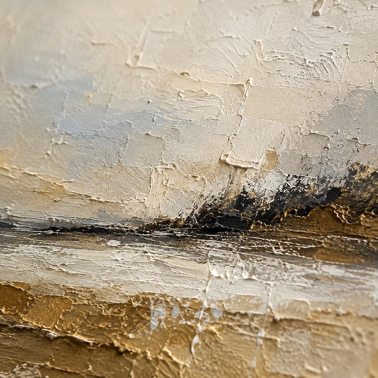 Textured Abstract Landscape Painting, Earthy Beige Impasto Canvas Art