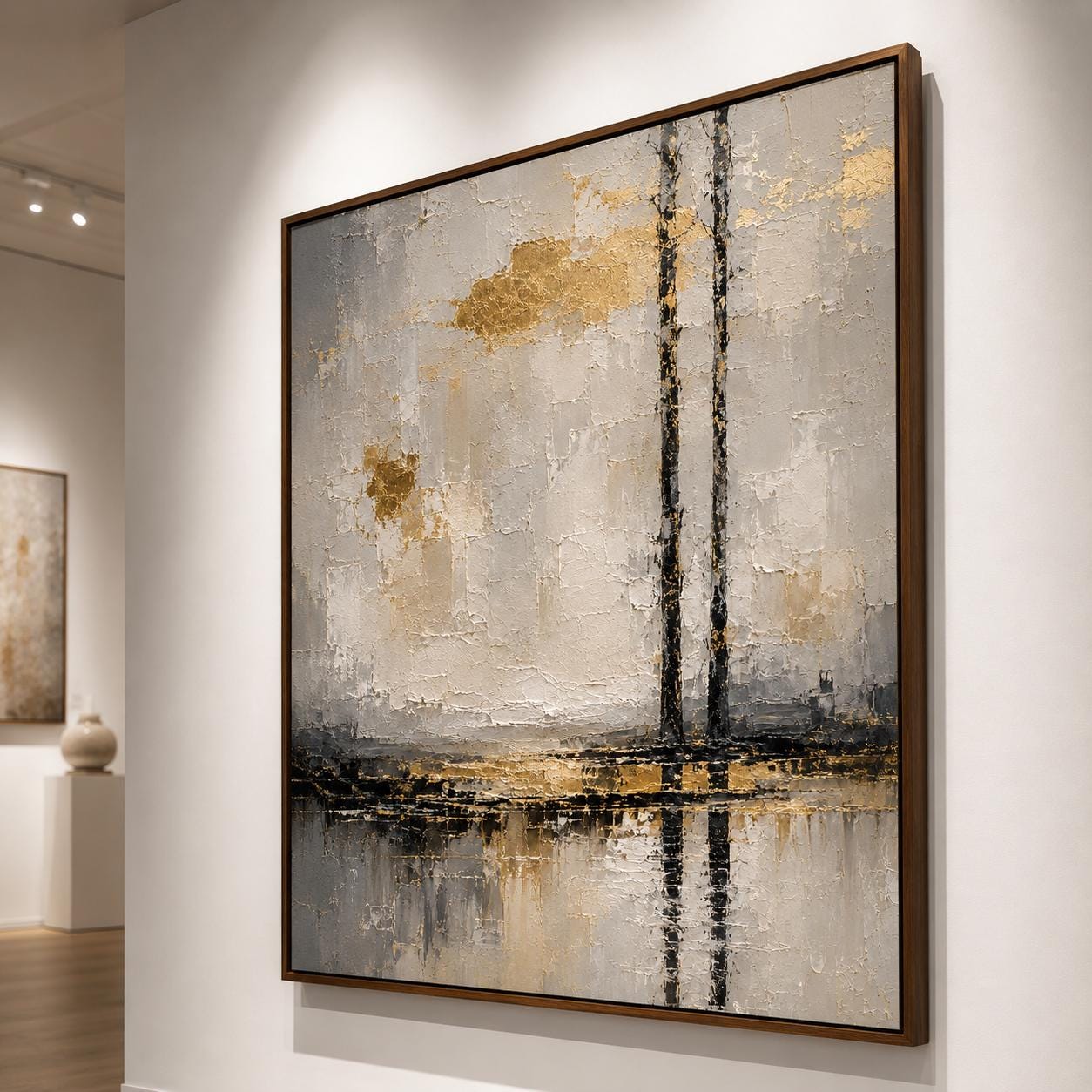 Abstract Vertical Lines Canvas Art, Gold Reflective Textured Painting, Modern Minimalist Decor