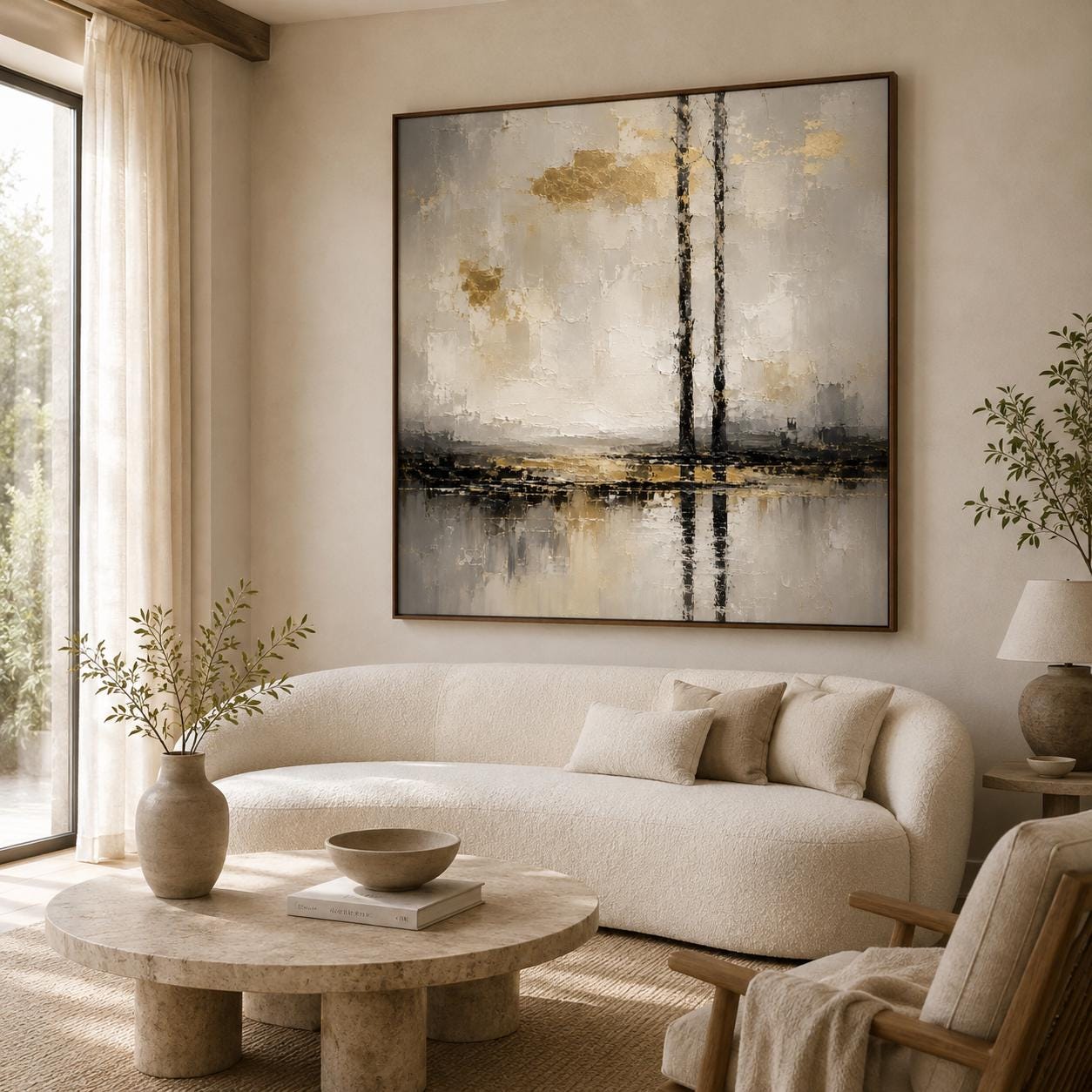 Abstract Vertical Lines Canvas Art, Gold Reflective Textured Painting, Modern Minimalist Decor