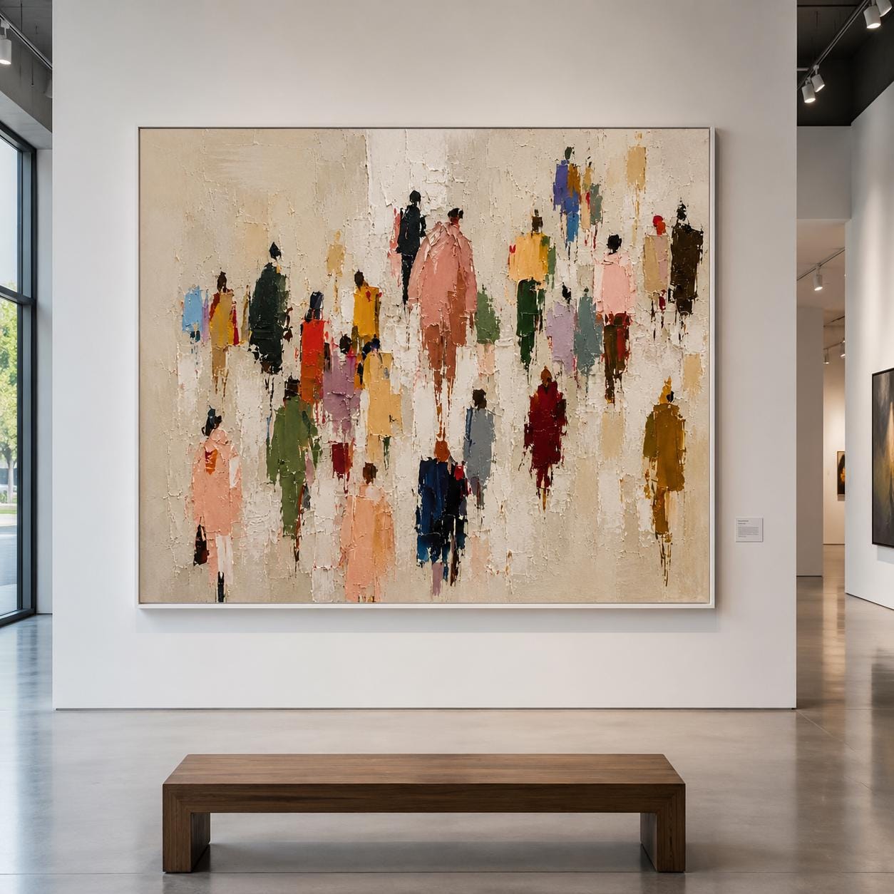 Vibrant Abstract Figures Painting, Muted Pink Dynamic Wall Art, Impressionist Canvas, Living Room Artwork, Urban Chic Decor